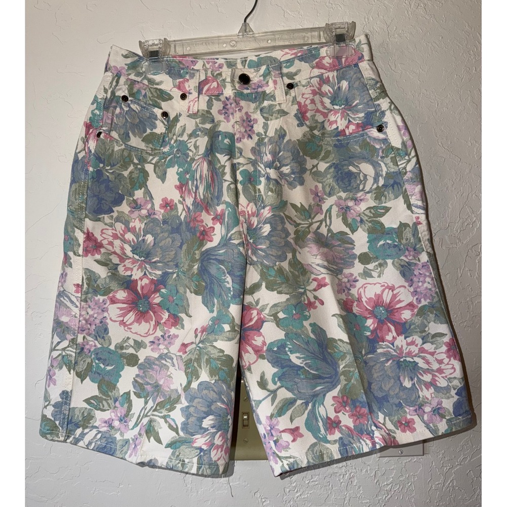 Vintage Zena High Waisted Floral Denim Shorts Size 10 90s Mom Jorts EUC